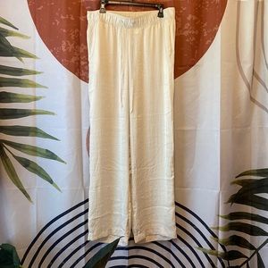 Wide Leg Silk Pants Beige